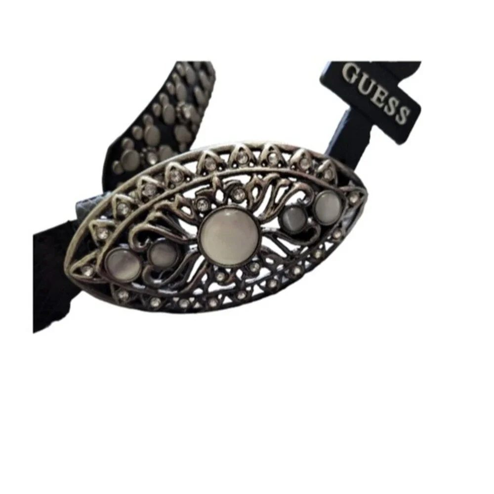 NWT Vintage Guess women's rhinestone Synthetic face and back boho belt, black, S
